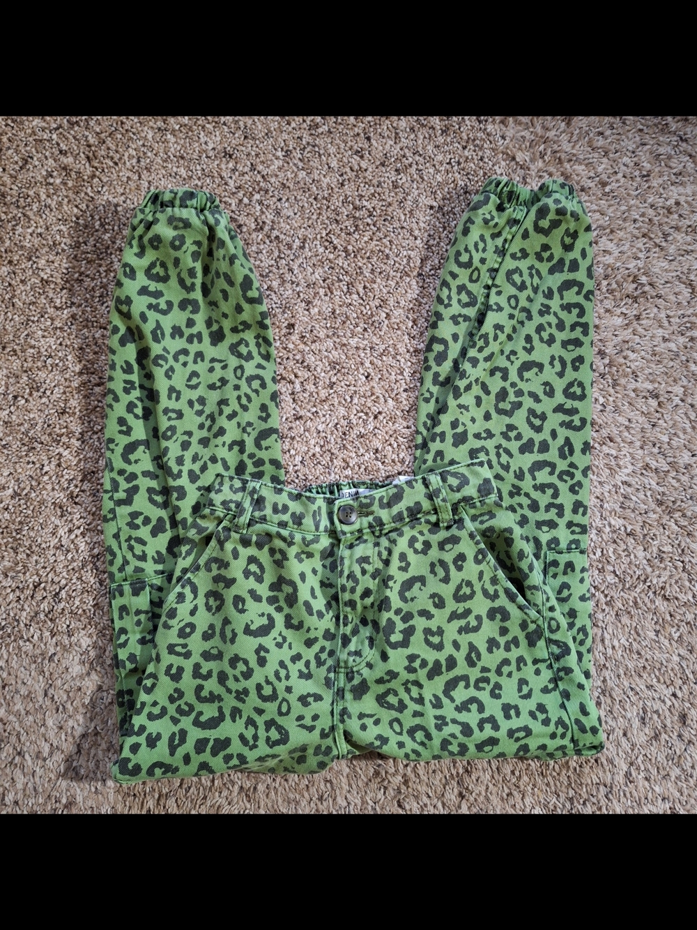 Bershka Green Leopard Print High Rise Cargo Jogger Pants Size 00 Indie Sleaze